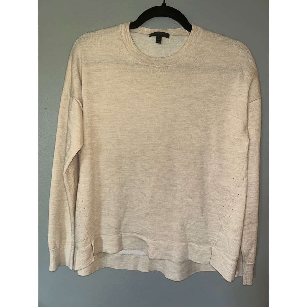 J.Crew Sweater Women Size M Merino Wool Cotton Beige Crewneck Quiet Luxury E7936